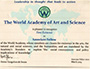 Certificate, The World Academy of Art and Science, 2014 (enlarge)
